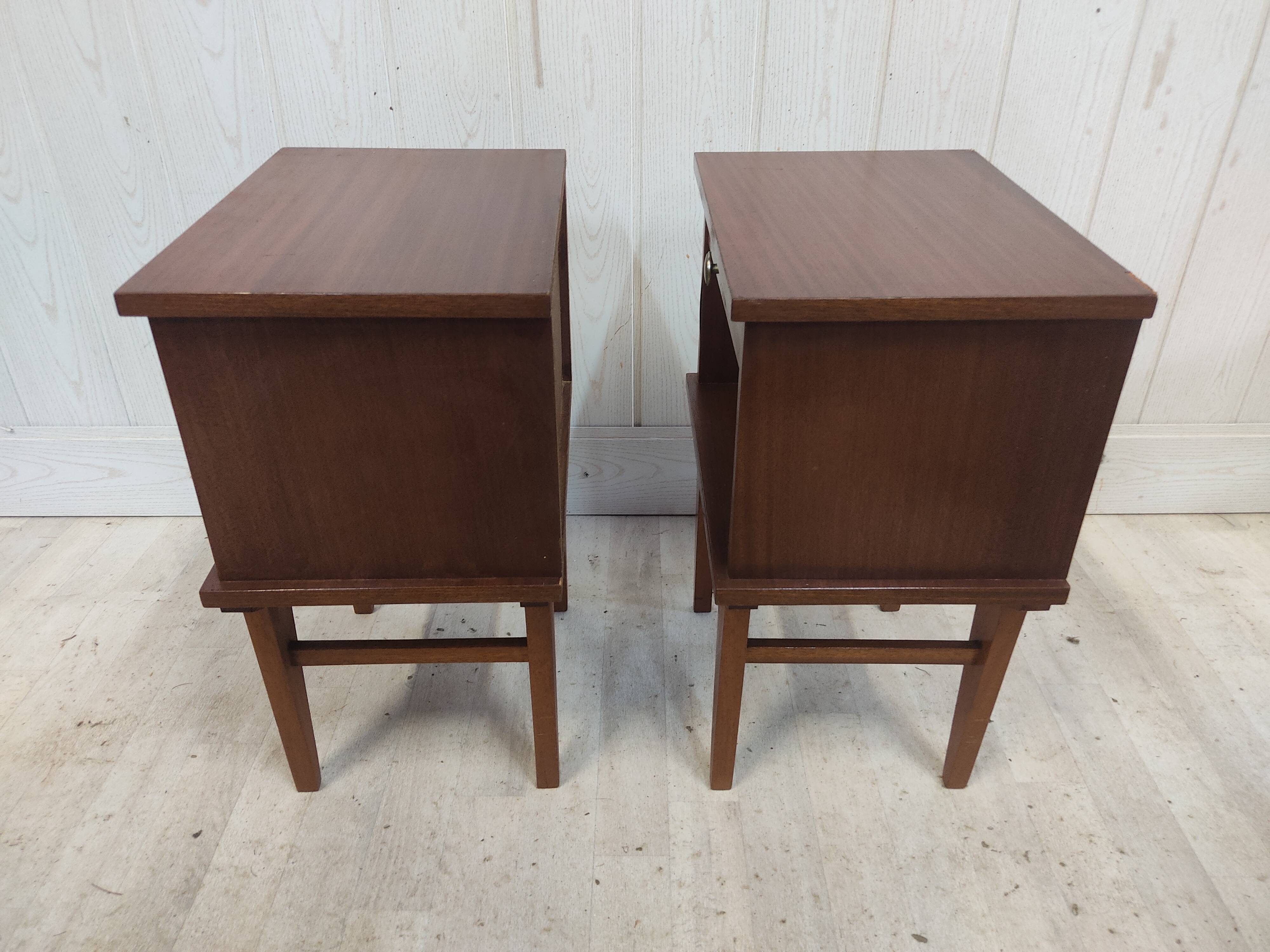 Pair of vintage bedside tables compass legs