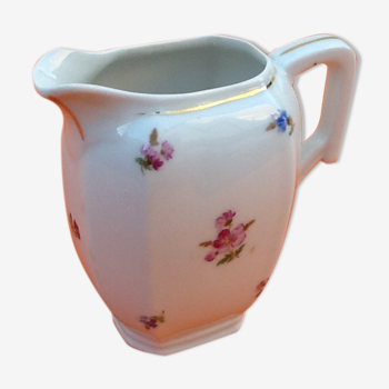 Pot à lait art déco années 30 porcelaine blanche réhaussé d' un liseré or, décor floral
