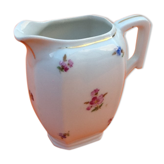 Art deco milk pot 30s white porcelain, enhanced with a gold ed edge, floral décor