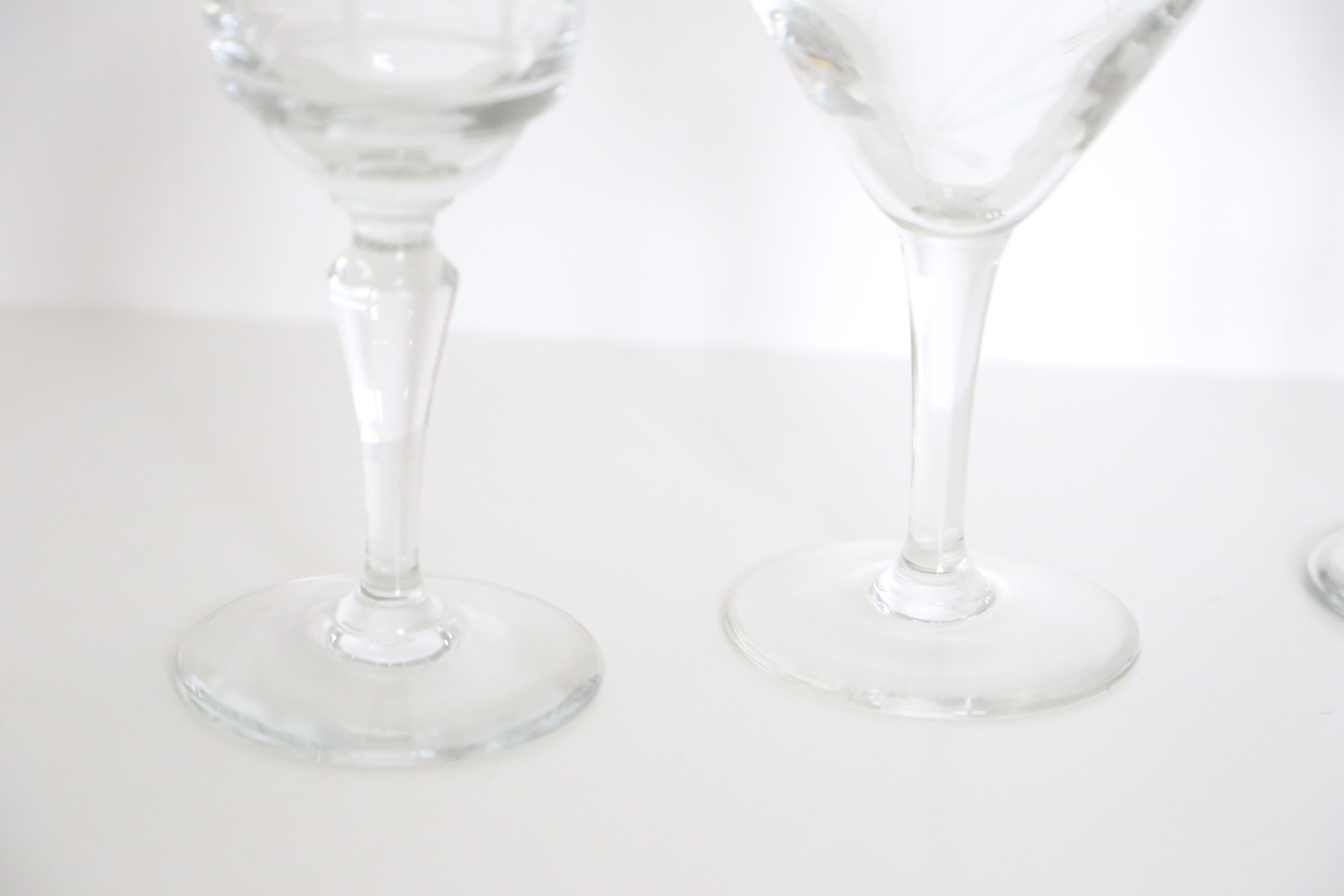 Set of 4 mismatched, crystal wine glasses