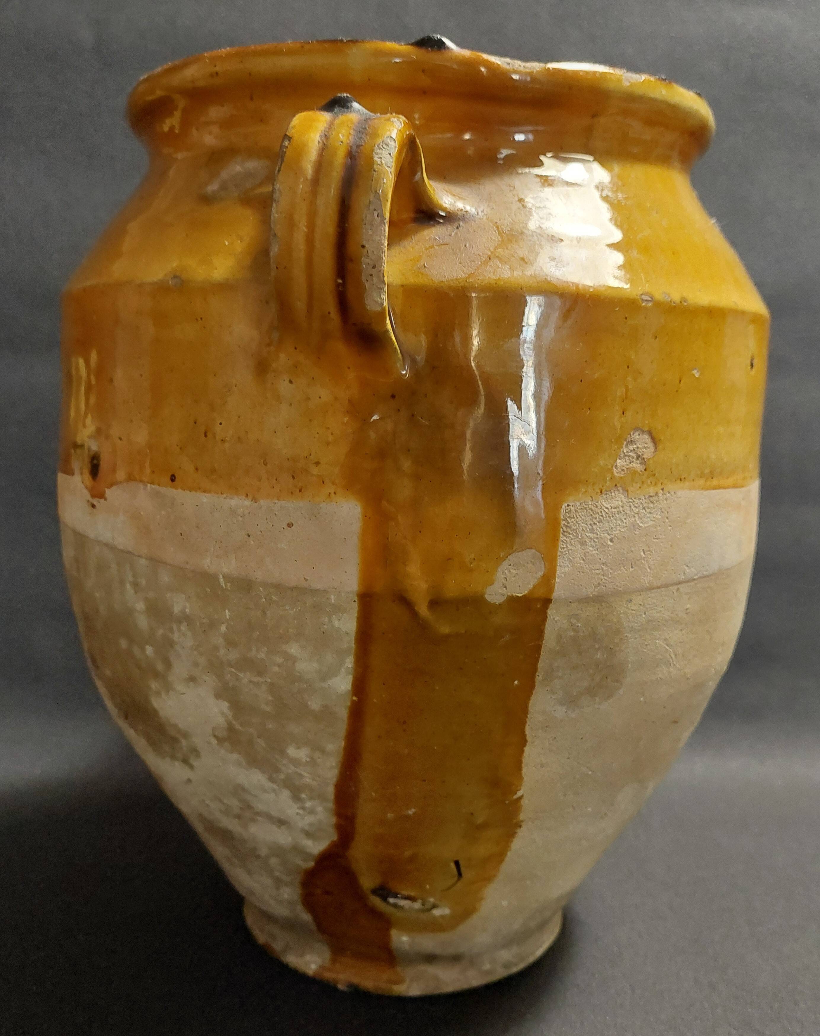 Yellow glazed terracotta jam pot, South West, 19th century