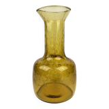 Ancien Vase Carafe Verre Soufflé Bullé Ambré Jaune