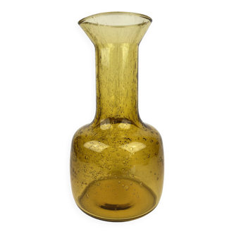 Antique Amber Yellow Bubble Blown Glass Carafe Vase