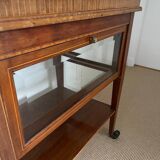 Serving Light mahogany English tea table. Beveled windows. circa 1900. Removable glass top.