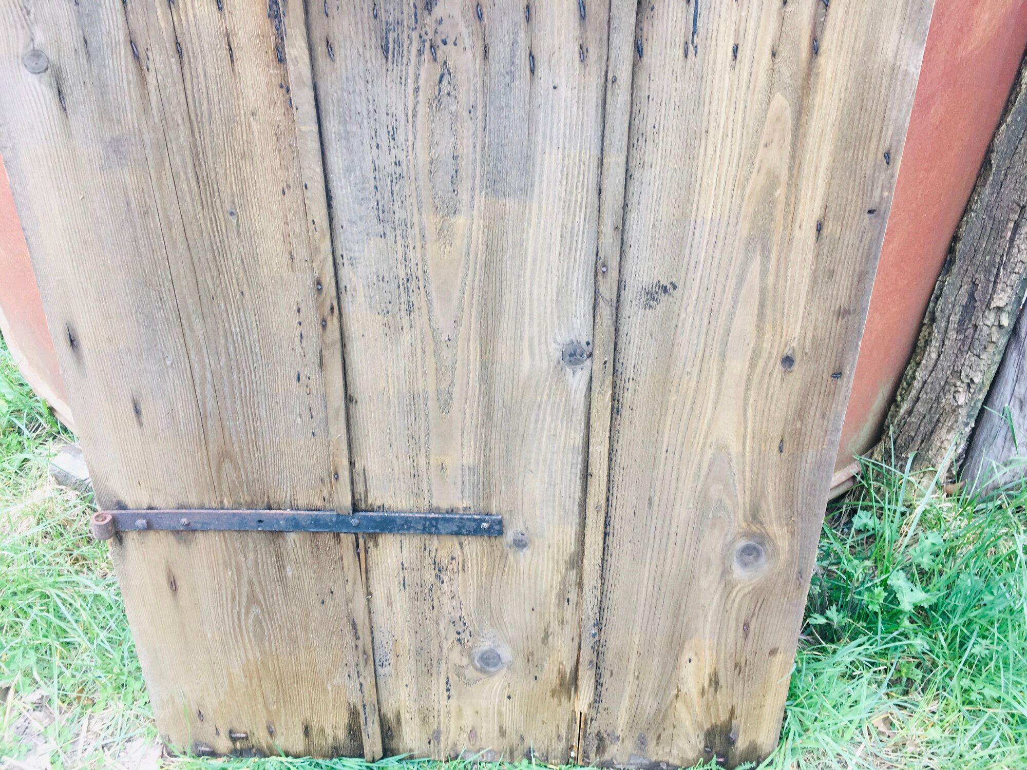 Old wooden door fir look barnwood with window 1800s
