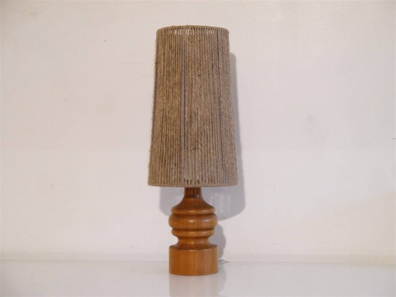 Swedish lamp in turned wood and rope, 1960