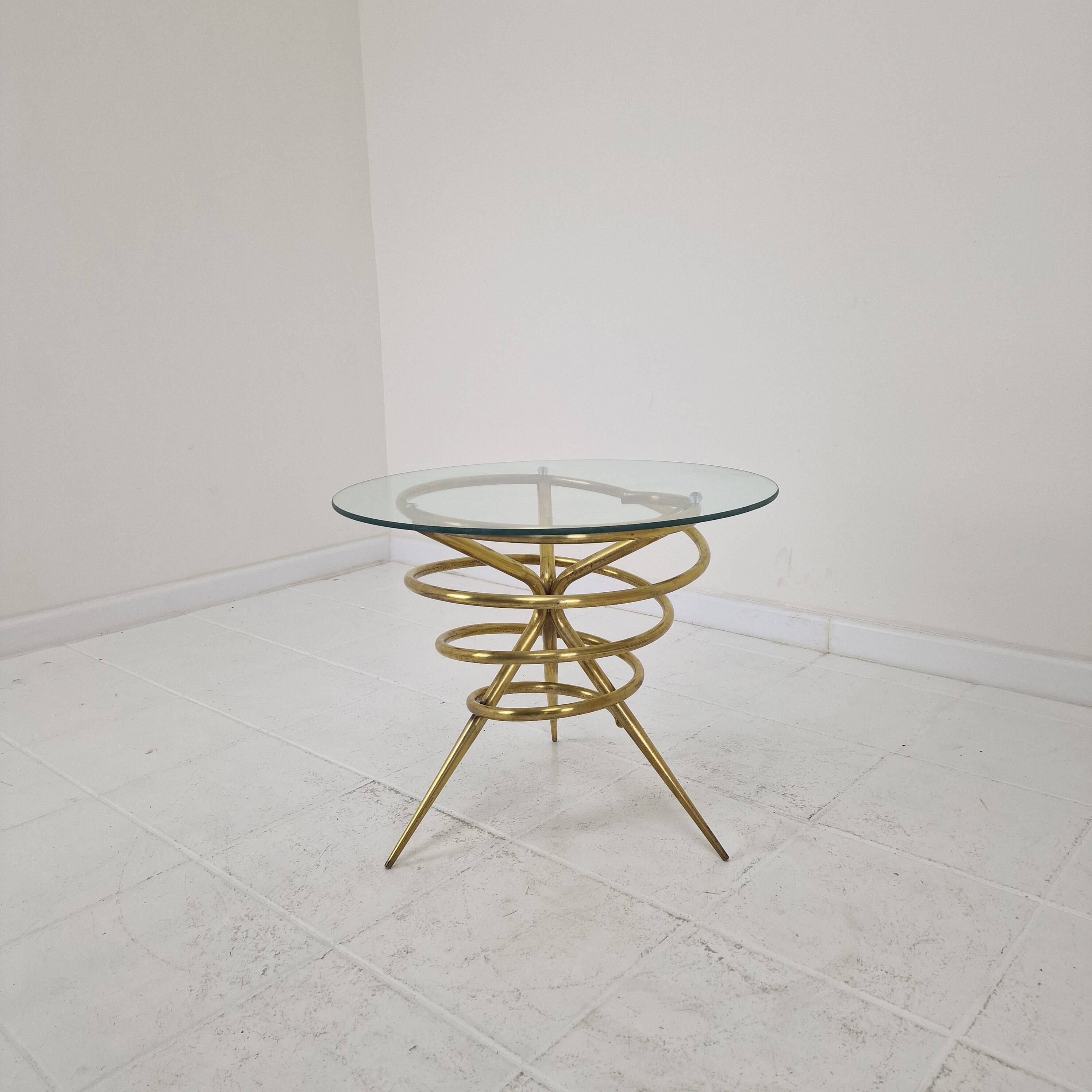 Elegant Italian Mid-Century Side Table with Sculptural Brass Base, 1970's