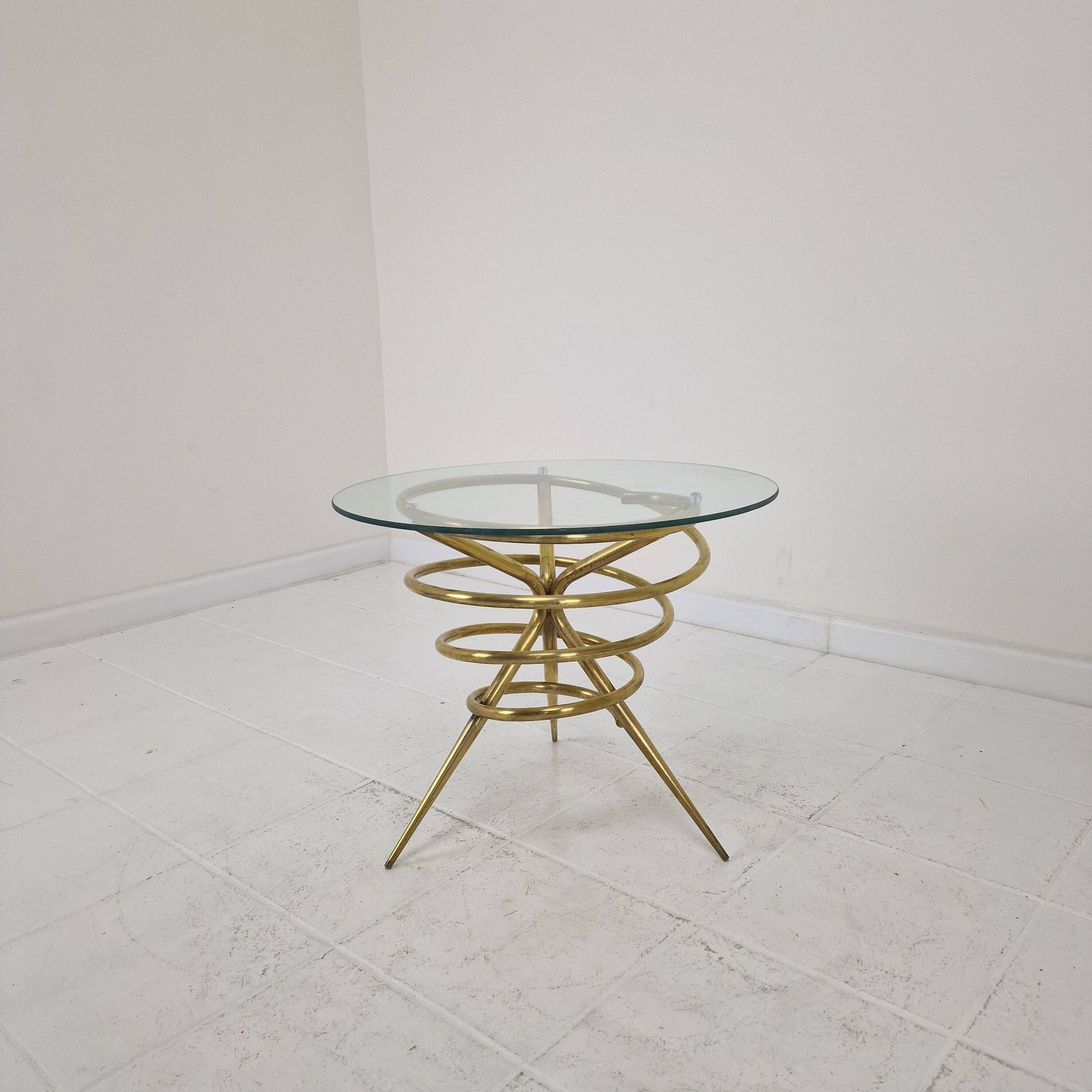 Elegant Italian Mid-Century Side Table with Sculptural Brass Base, 1970's