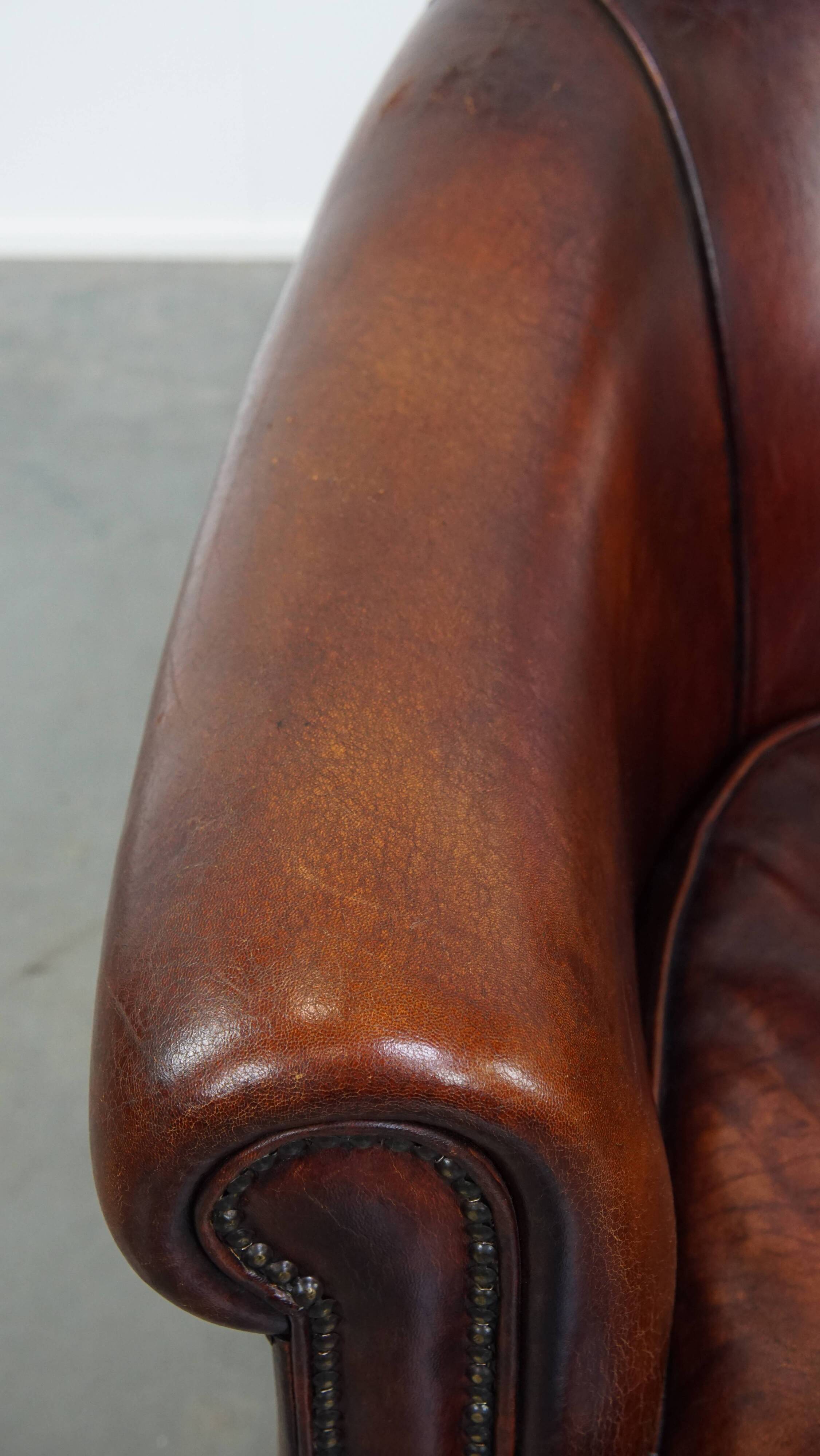 Sheepskin Leather Club Chair in a Cognac Tone