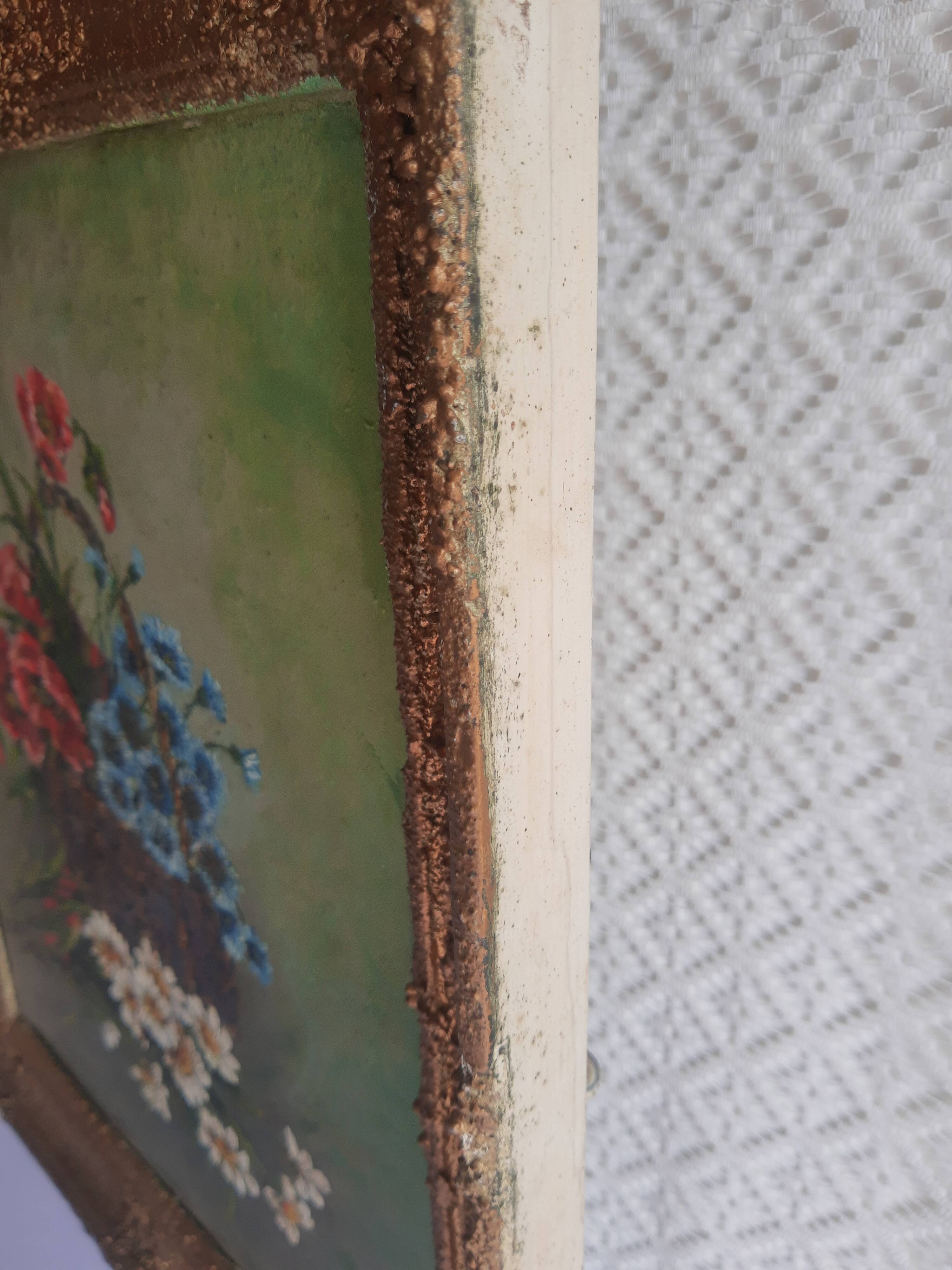 Old vintage flower bouquet painting frame