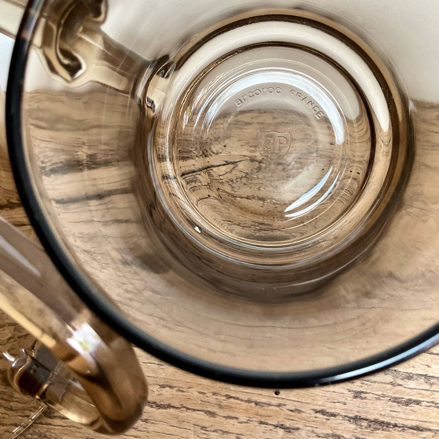 2 Arcoroc France smoked glass mugs