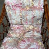 Adult burgundy rattan and wicker armchair with cushion 1970