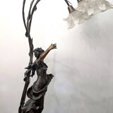 Bronze lamp signed Auguste Moreau – Woman with a shell