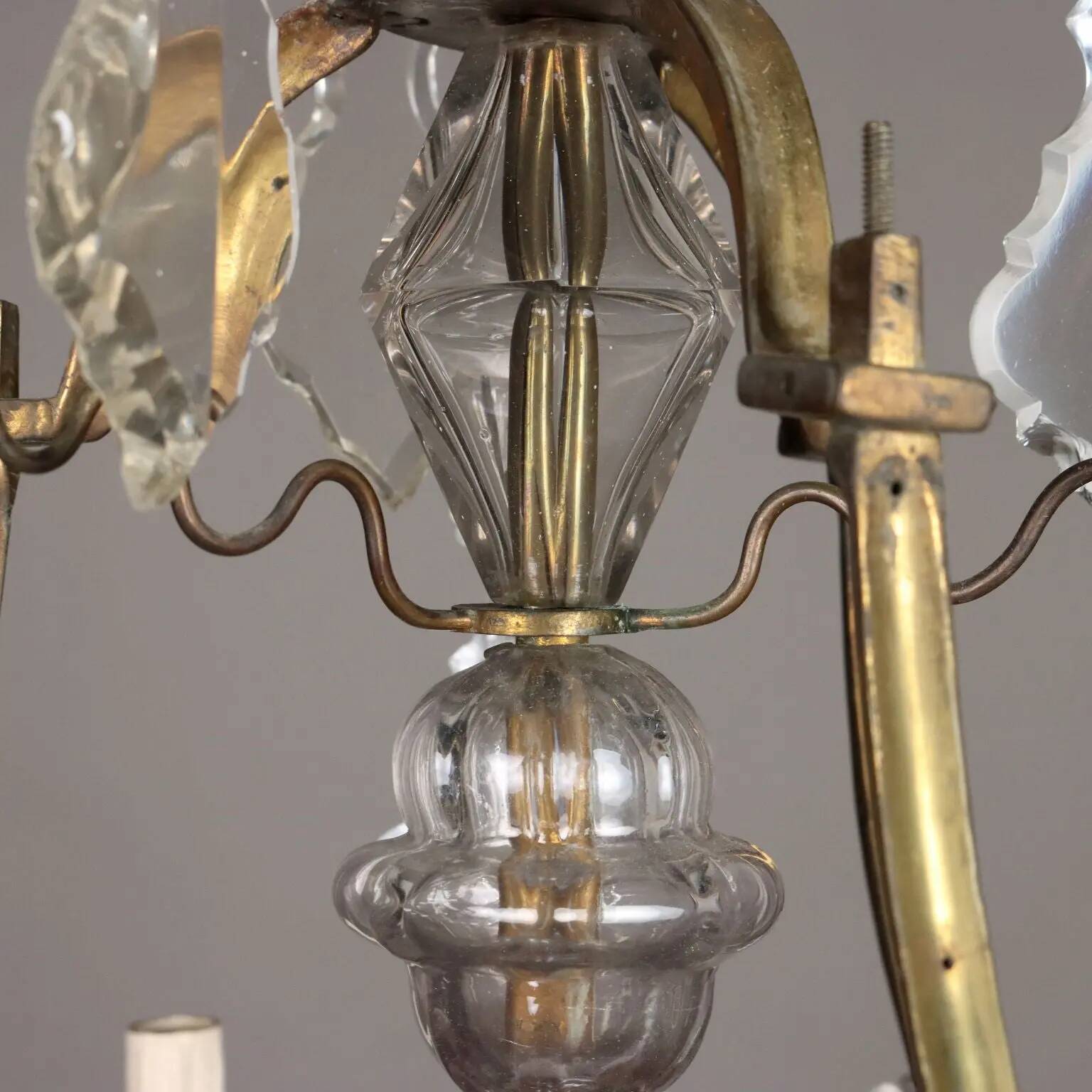 Antique chandelier in glass and gilded metal, Italy, 19th century