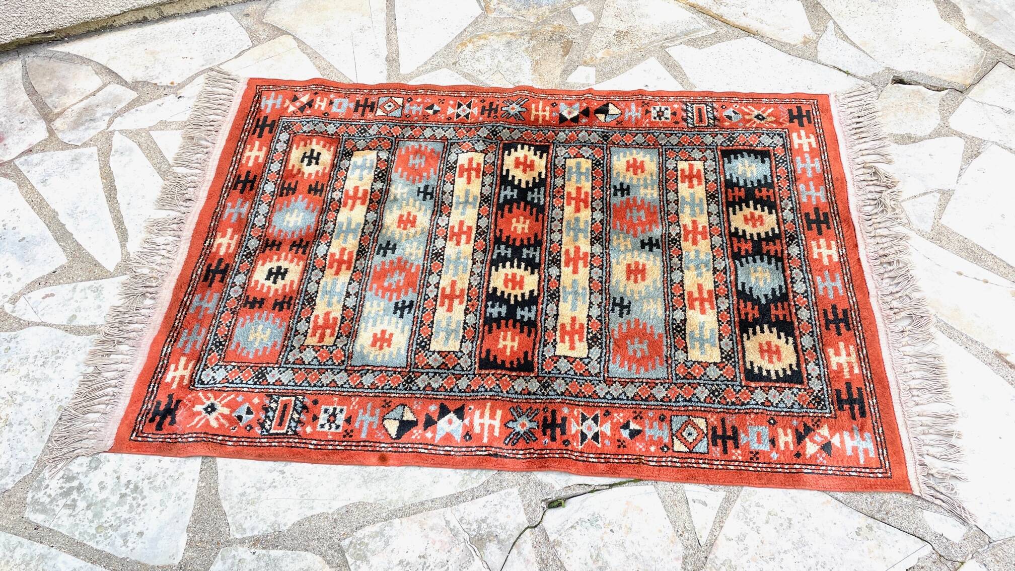 Vintage silk and cotton rug - 142 x 84cm
