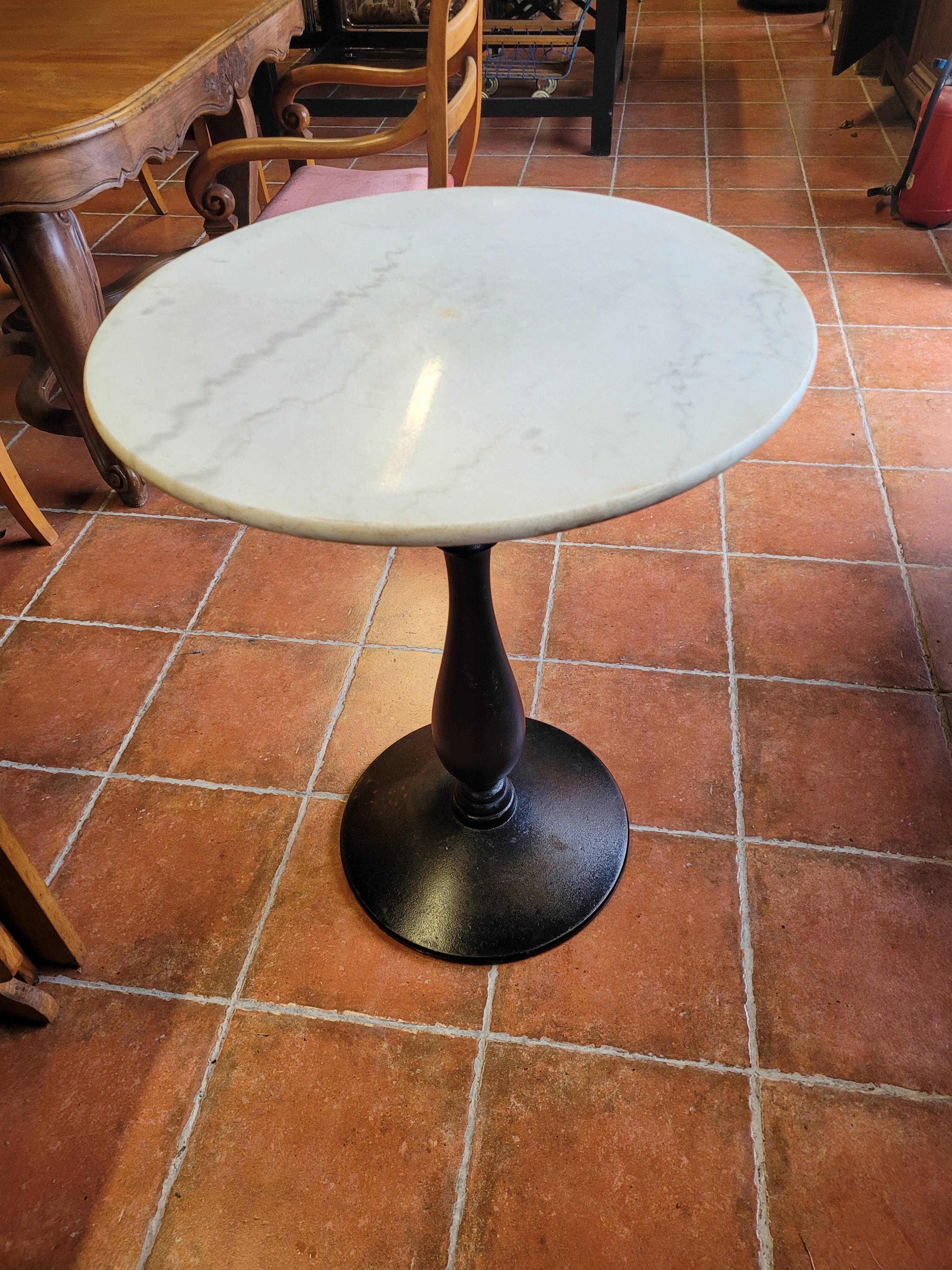 Bistro table base cast iron marble top