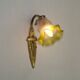 French Art Deco Brass Single Wall Light Rose Bud White & Green Shade 5507