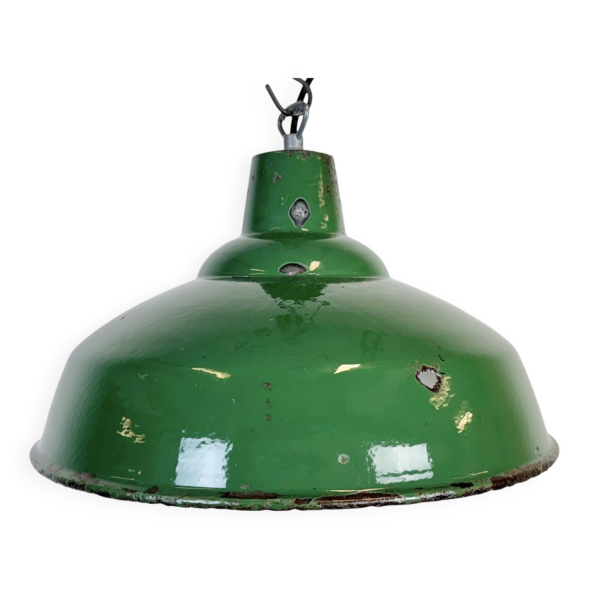 Industrial British Green Enamel Factory Pendant Lamp, 1960s