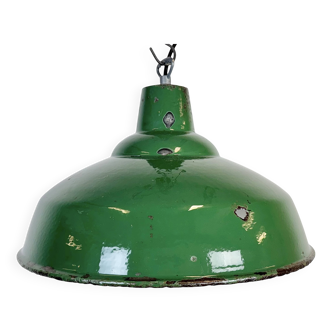 Industrial British Green Enamel Factory Pendant Lamp, 1960s