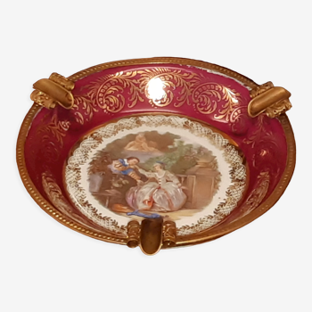 Antique ashtray in Limoges art porcelain and bronze frame