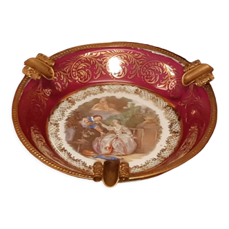 Cendrier ancien en porcelaine d'art de limoges et monture en bronze