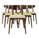 Green and walnut fabric dining chairs