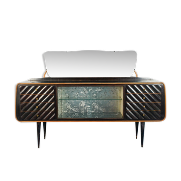 Dark wood sideboard glass design 1950s vintage modernariate