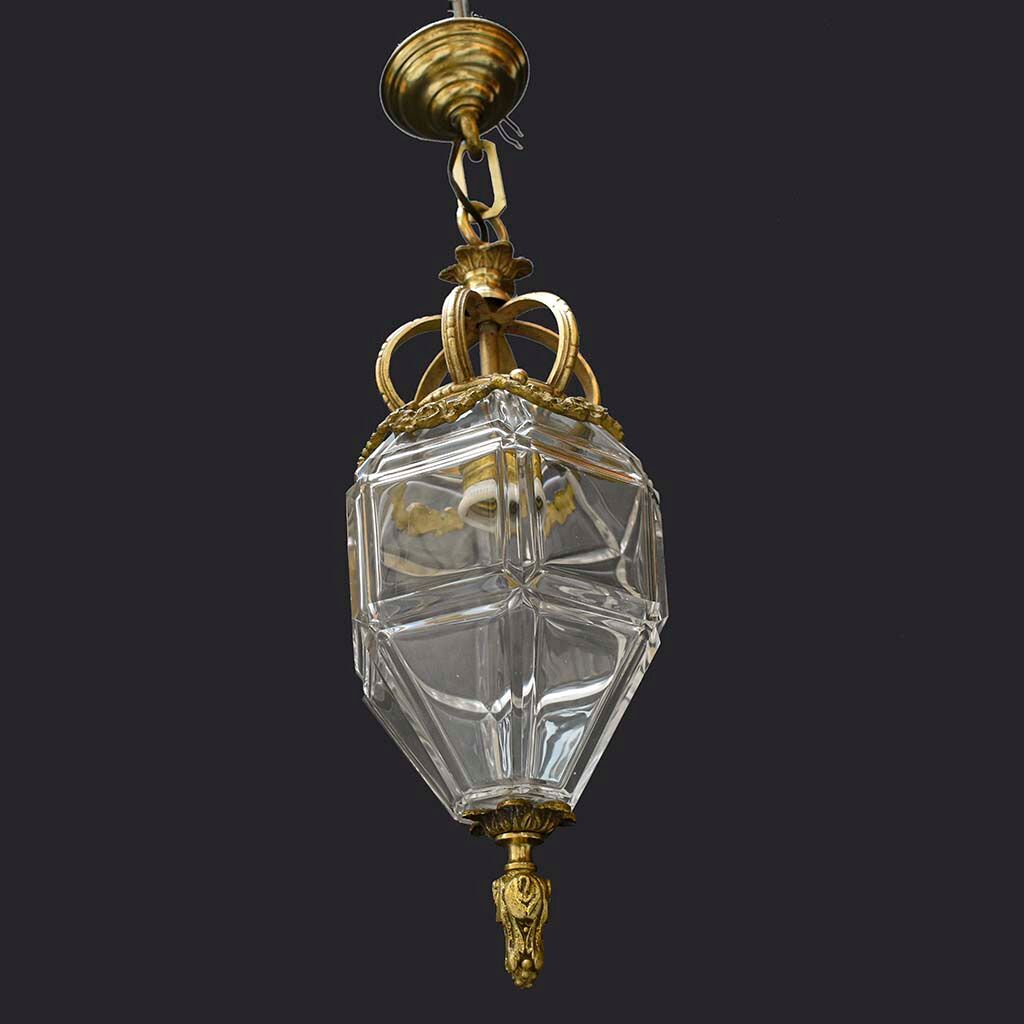 Lantern conical gilded beveled faceted glass old white XIXth