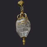Lantern conical gilded beveled faceted glass old white XIXth