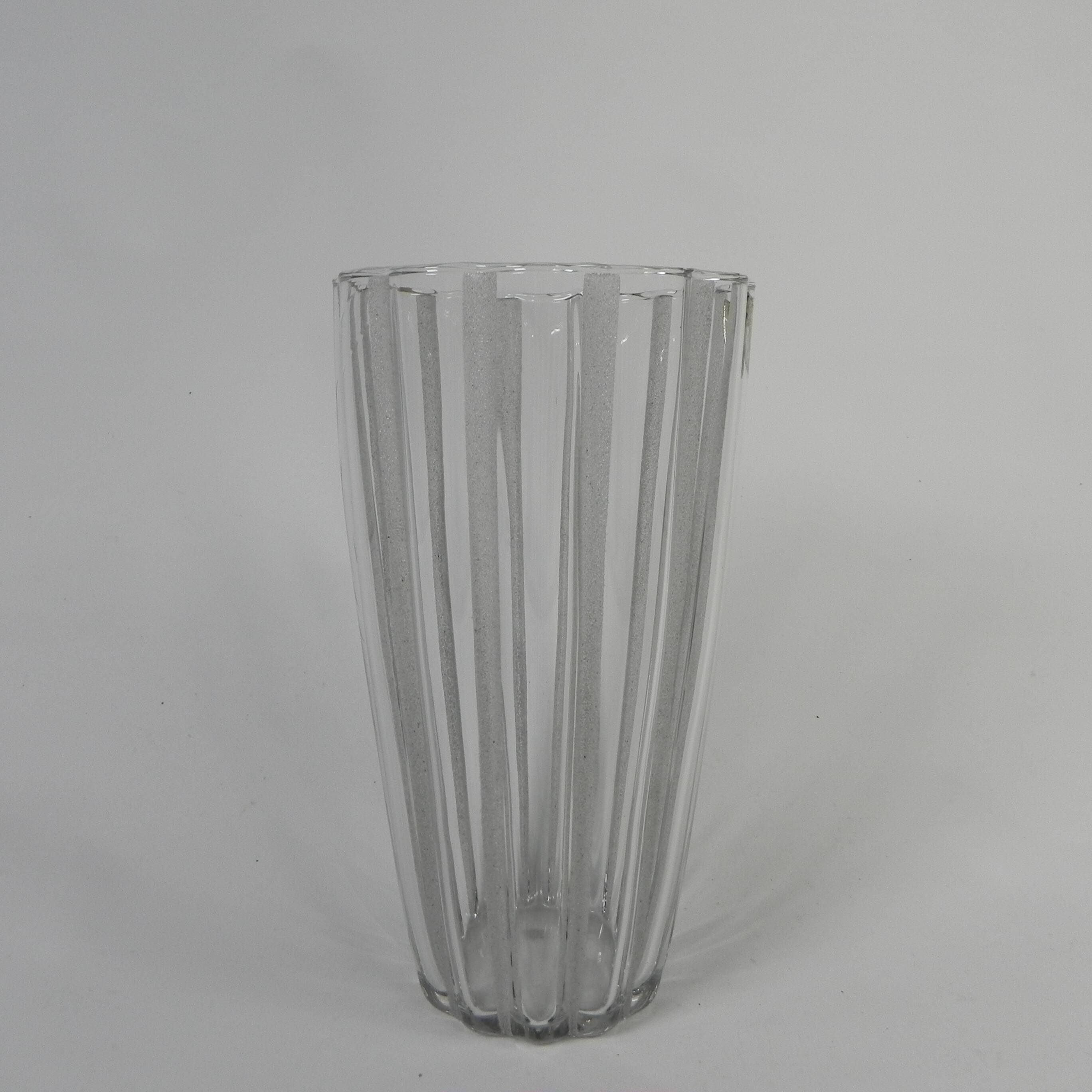 Vase with 12 vertical ribs in frosted glass, Verrerie de Fains, 1950s