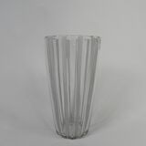 Vase with 12 vertical ribs in frosted glass, Verrerie de Fains, 1950s