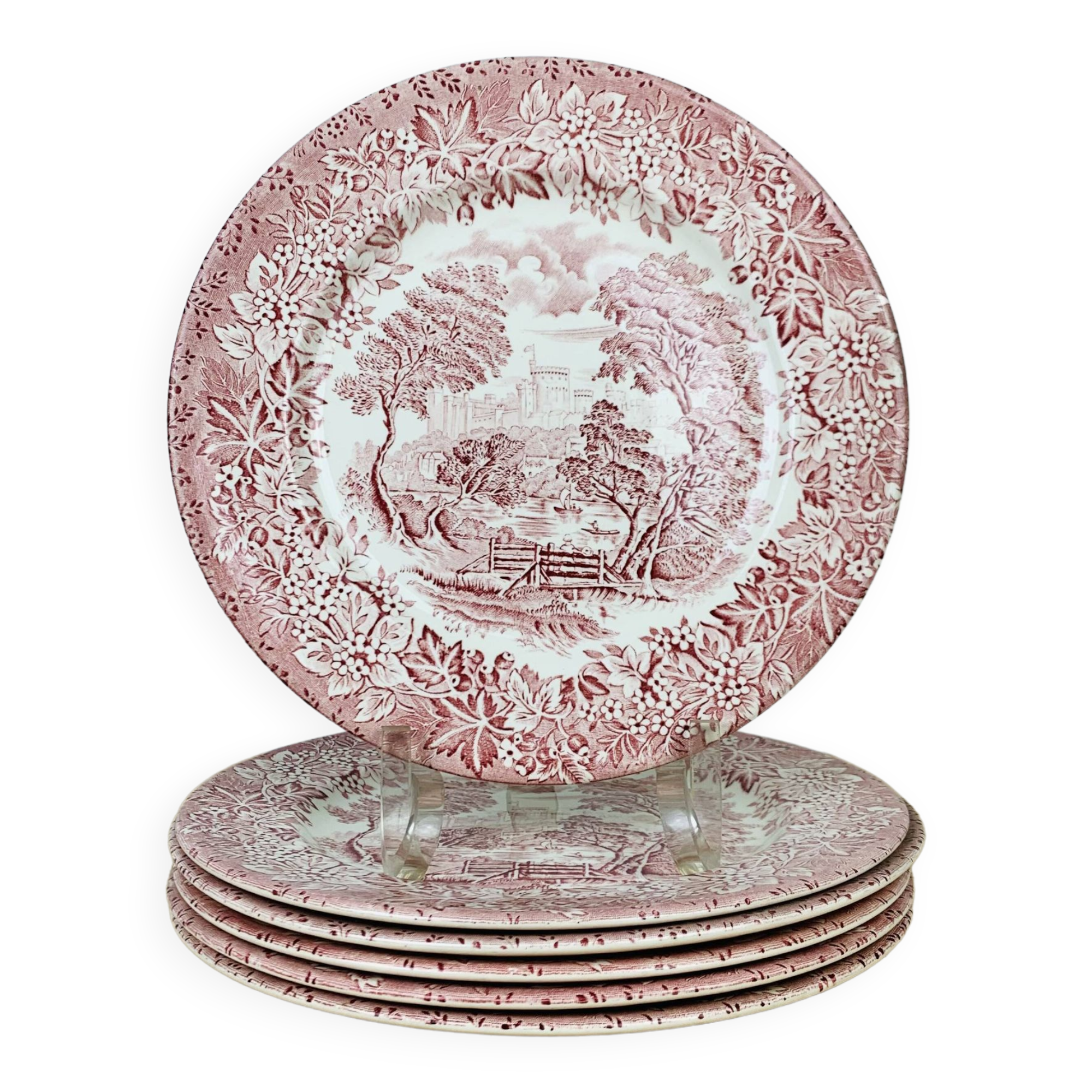 6 English red ironstone plates