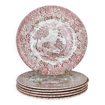 6 English red ironstone plates