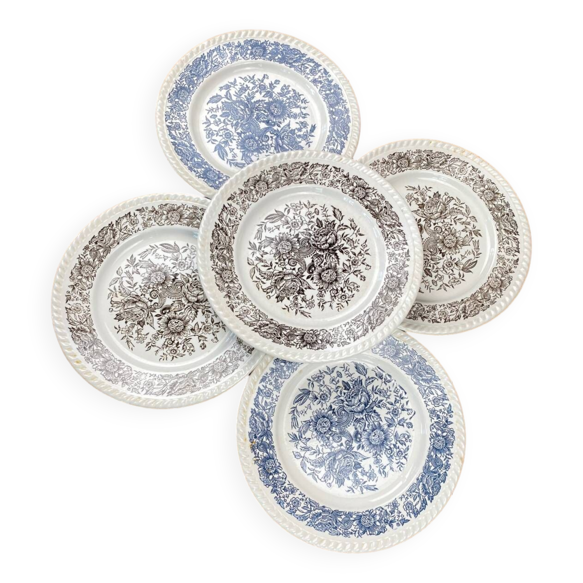 Set of 5 art deco plates 1960 old earthenware