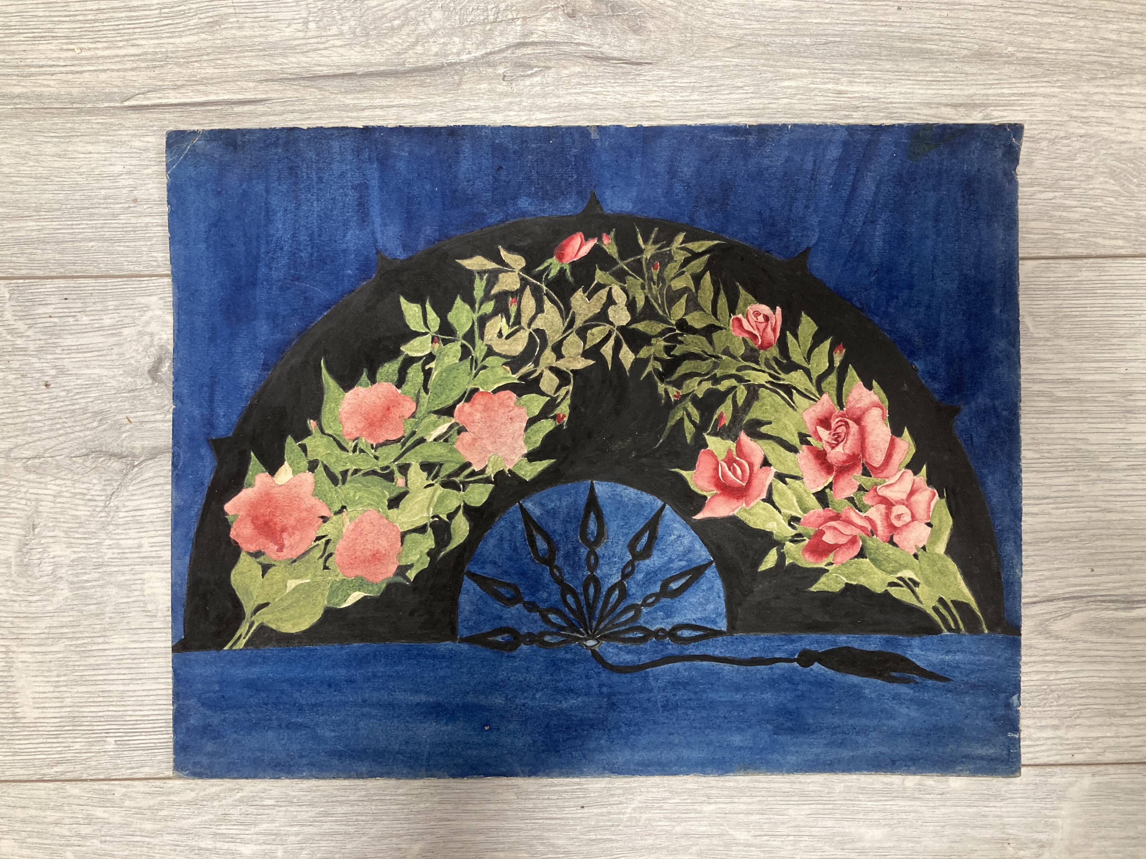 Watercolor with vintage fan