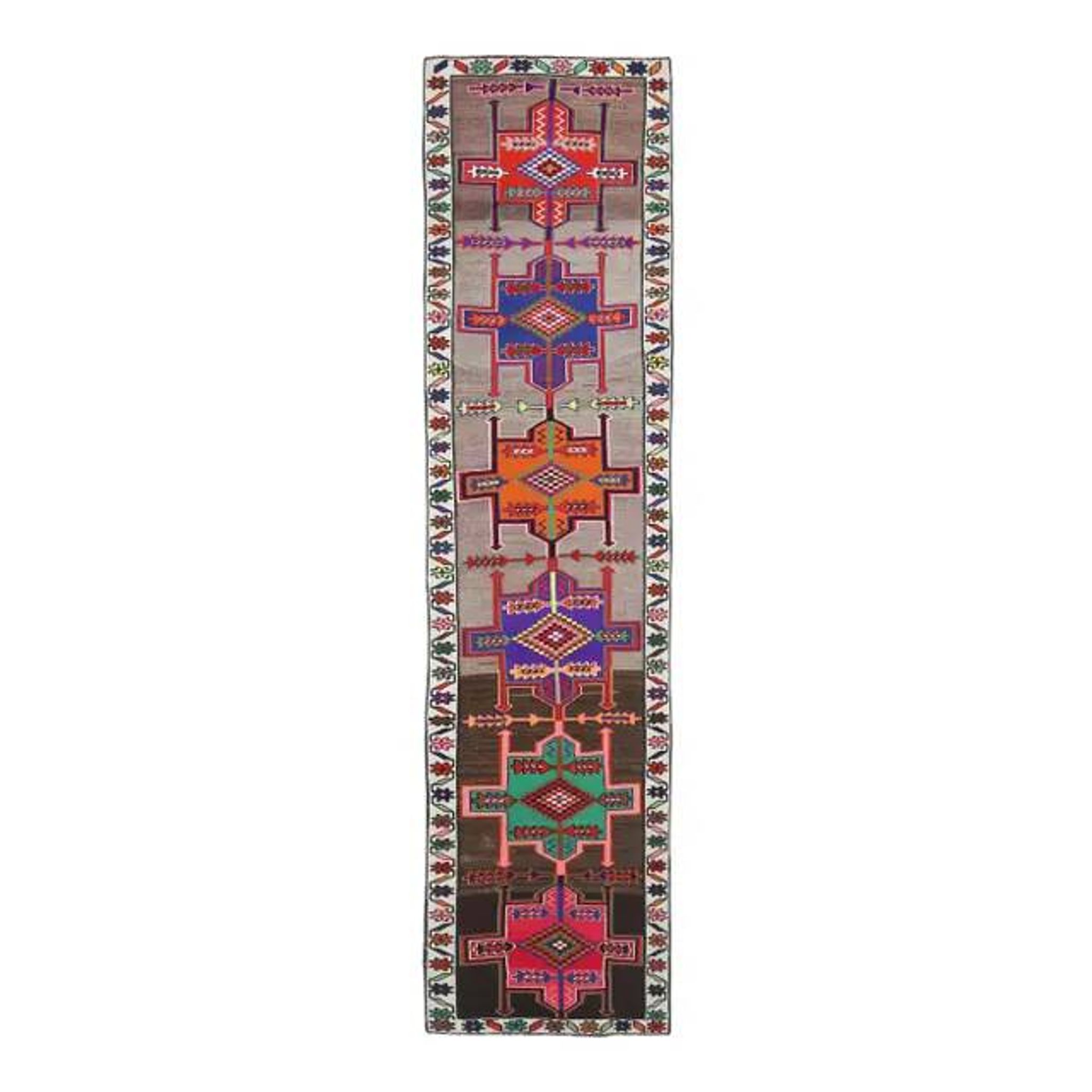 Vintage Turkish Hand-Knotted Wool Cotton Brown Runner 81x347