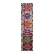 Vintage Turkish Hand-Knotted Wool Cotton Brown Runner 81x347