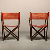 Pair Mogens Koch MK-16 Folding Chair in Oak Wood with Red Leather for Valma
