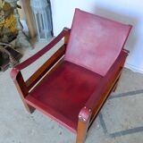 Leather and wood relaxed armchair
