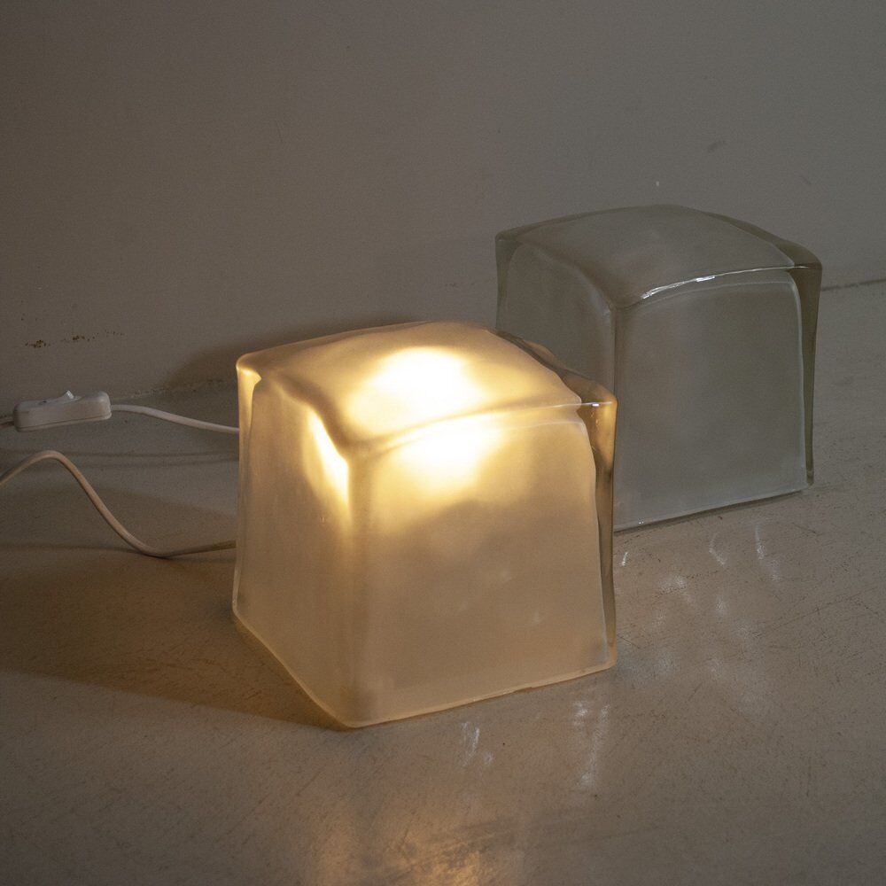 Cubic frosted glass table lamps, late 1970s, set of 2.