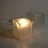 Cubic frosted glass table lamps, late 1970s, set of 2.