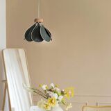 Flower suspension, Nymphéa model, 8 petals in rattan and fir green linen