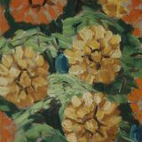 Original vintage oil on panel painting "Flowers in vase"