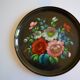 Vintage Russian metal plate with hand-painted floral decoration D 32 cm