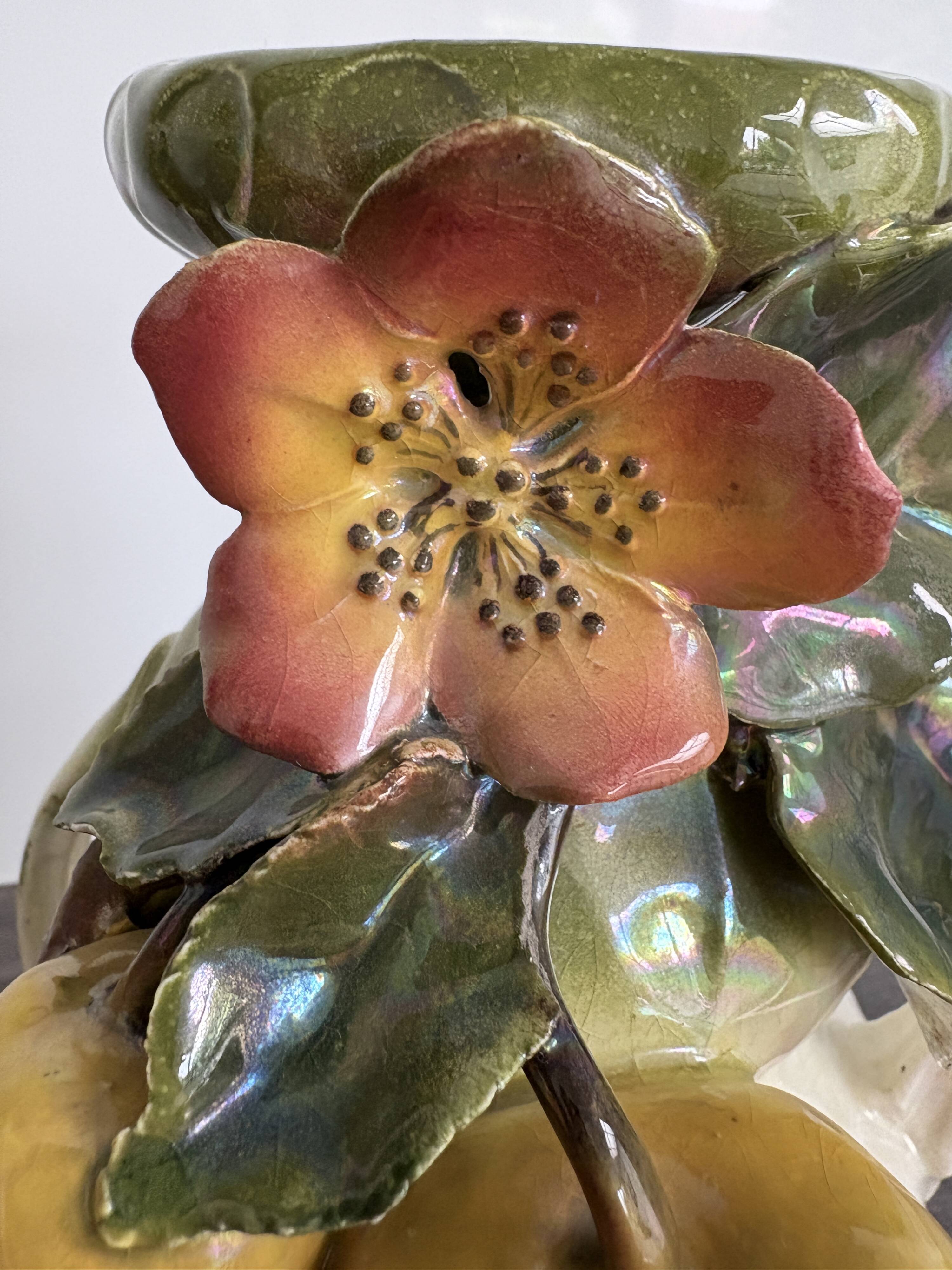 Art Nouveau ceramic vase – fruit and flower decoration