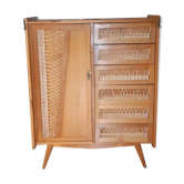 Vintage wood and rattan cabinet