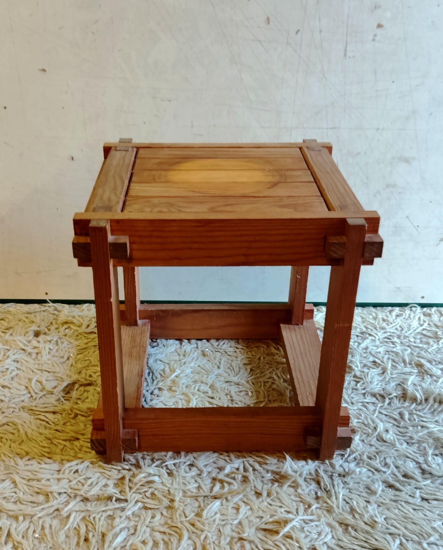 Solid wood coffee table in brutalist style - mid 20th century.