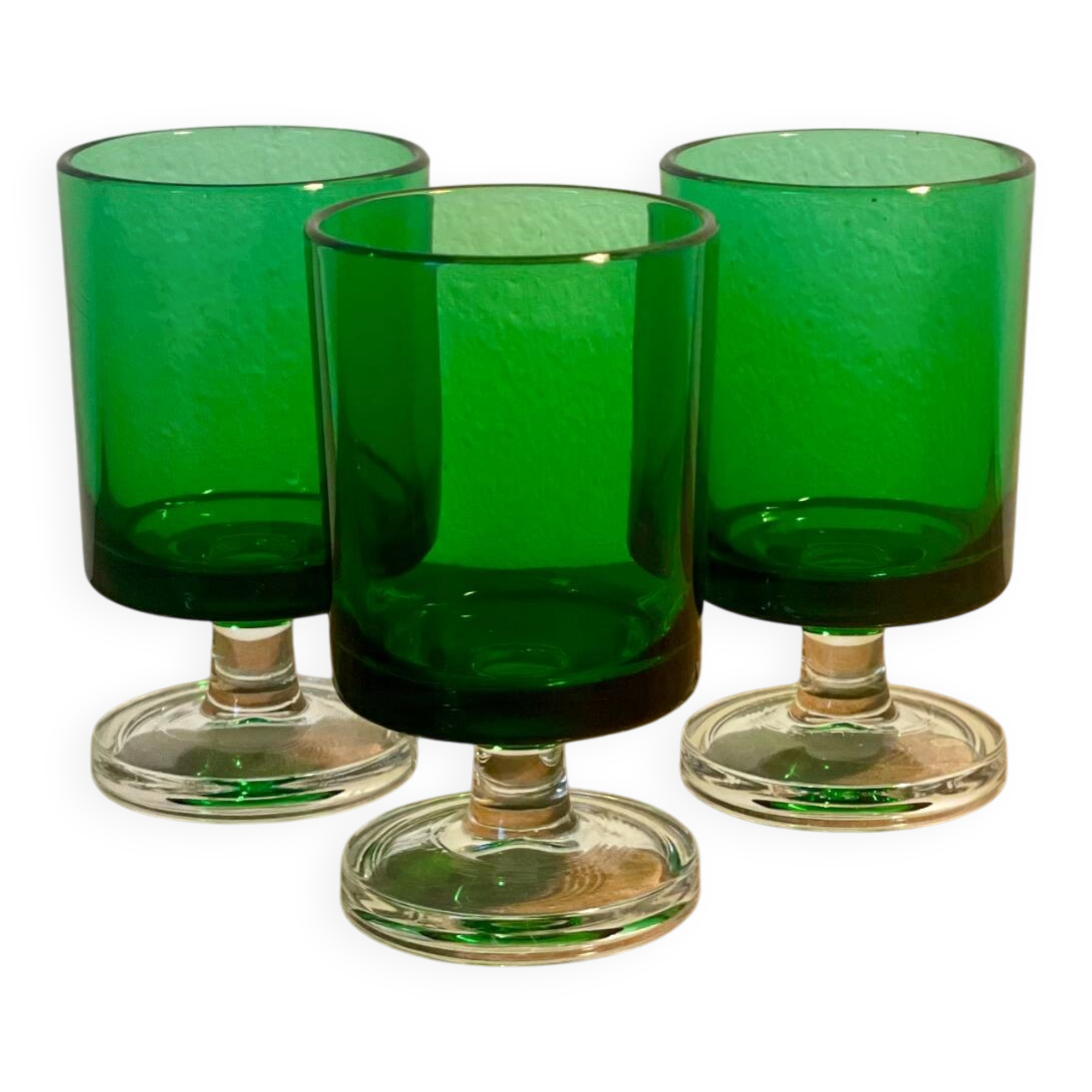 3 two-coloured green digestif glasses Luminarc