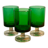 3 two-coloured green digestif glasses Luminarc