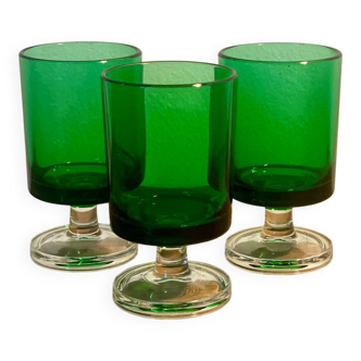 3 two-coloured green digestif glasses Luminarc